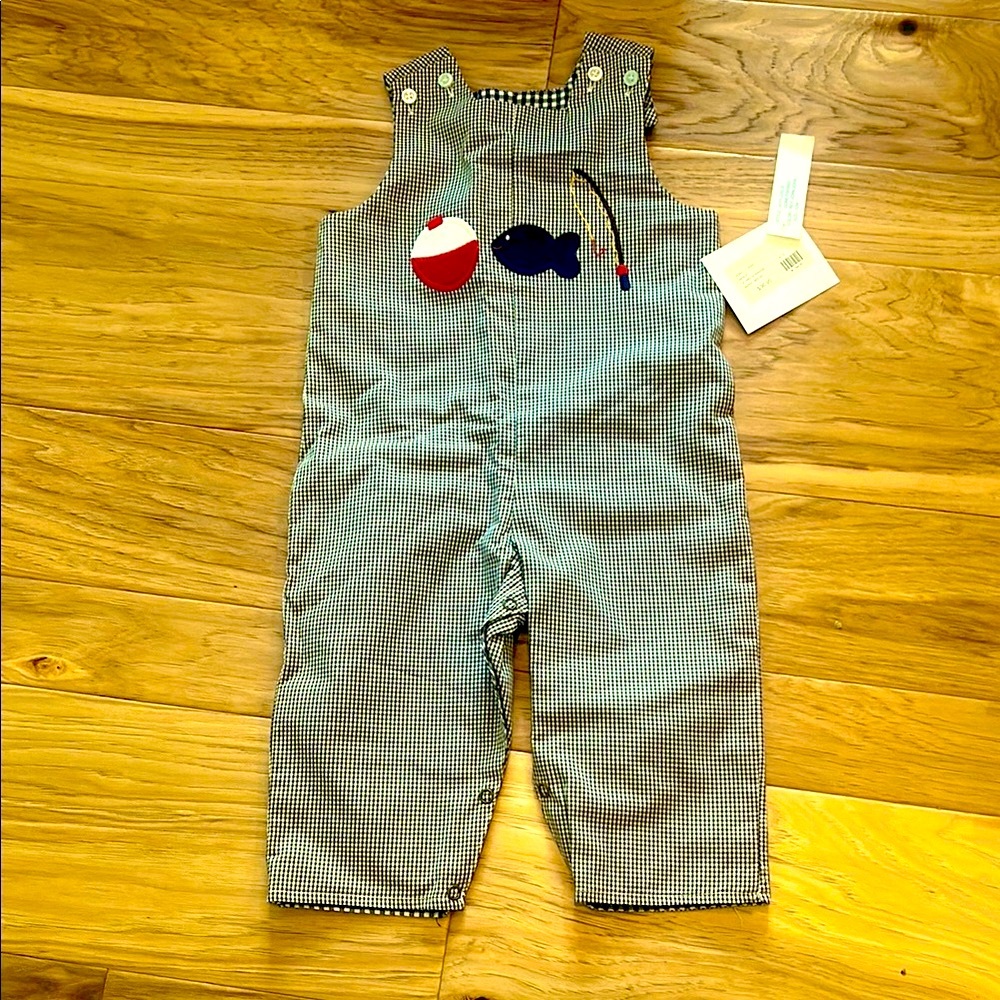 Checkered Overalls with Fishing Motif